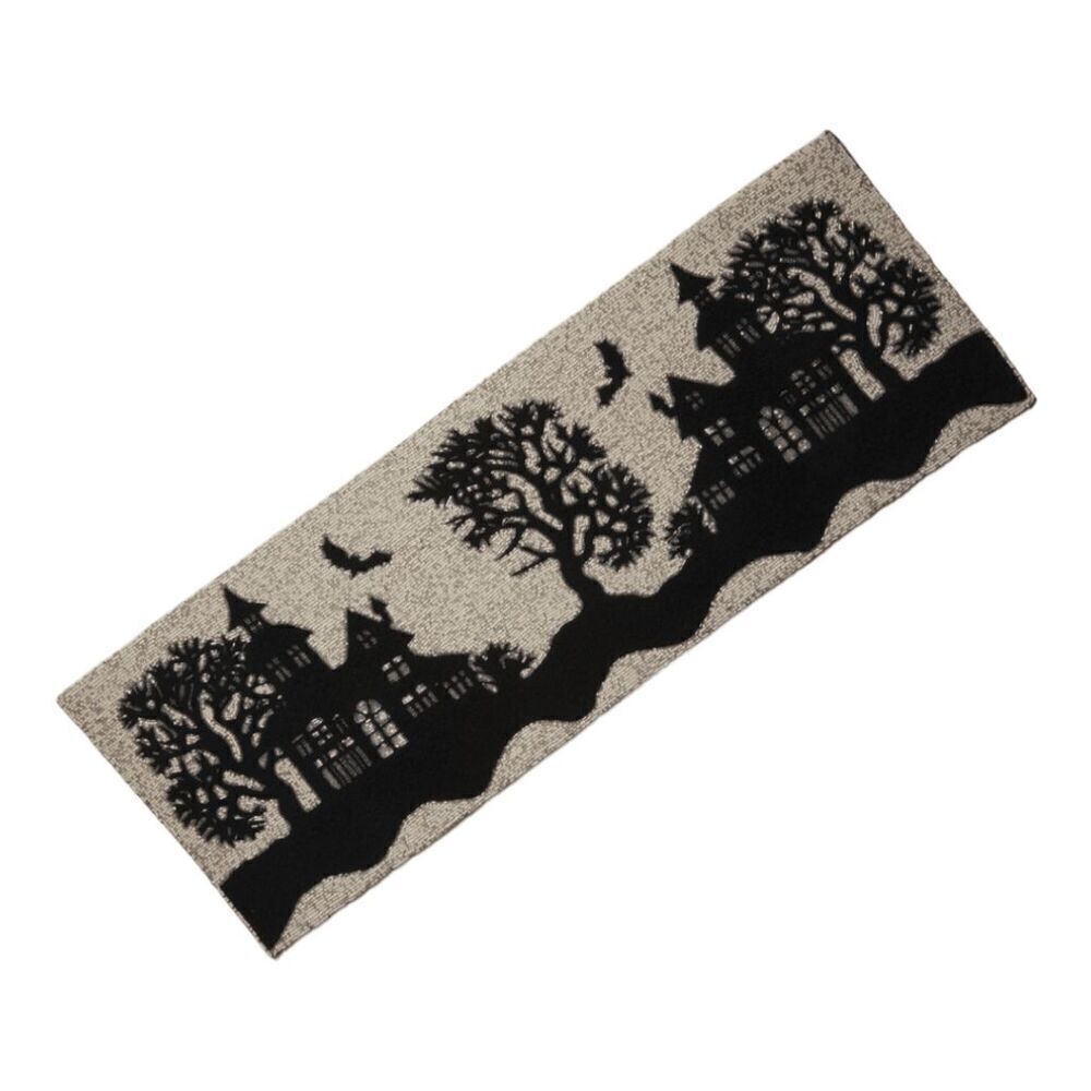 Tahari Spooky Haunted house 13x36 Beaded Table Runner